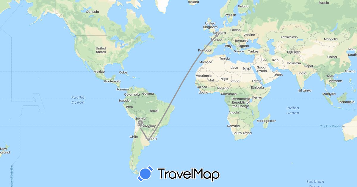 TravelMap itinerary: driving, plane in Argentina, France (Europe, South America)